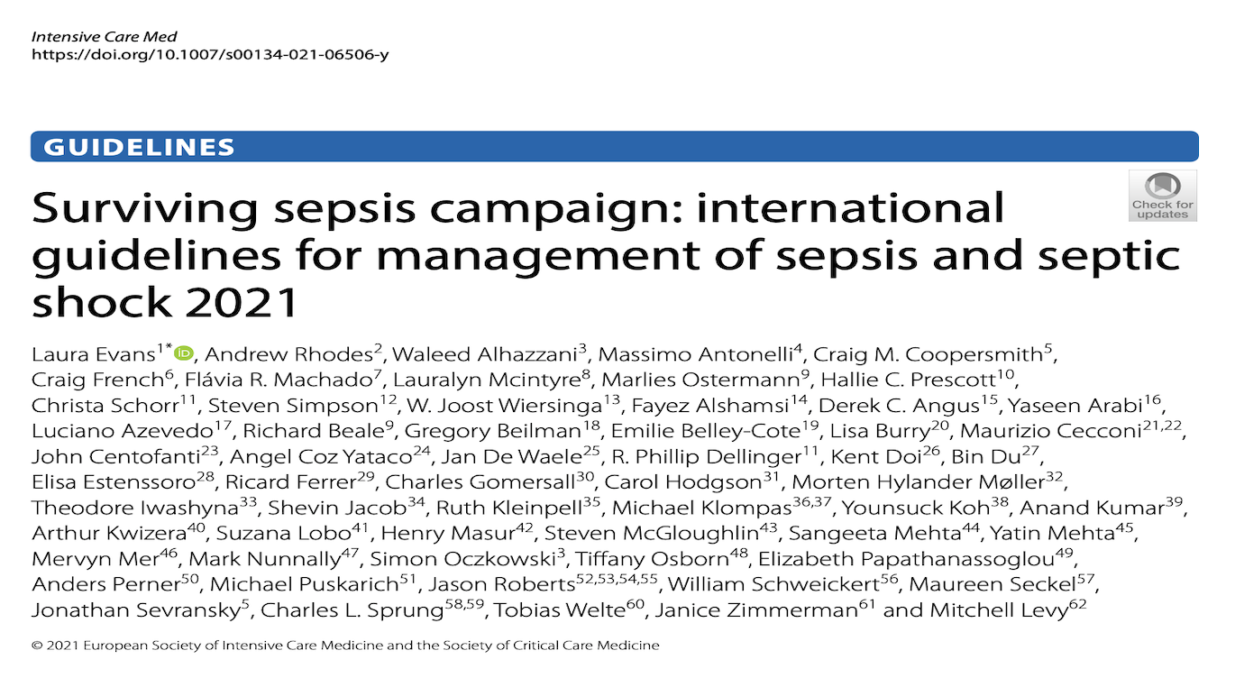 Surviving sepsis campaign: international guidelines for management of sepsis and septic shock 2021