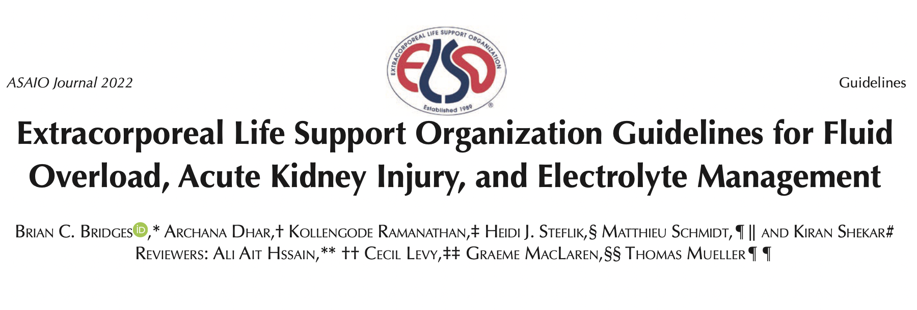 022年ELSO指南：液体超负荷、急性肾损伤和电解质的管理"