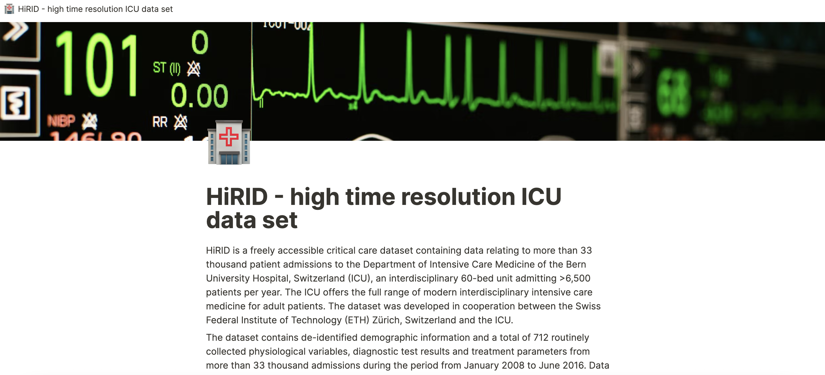 ICU数据库：HiRID