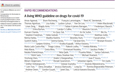 WHO更新COVID-19药物治疗指南
