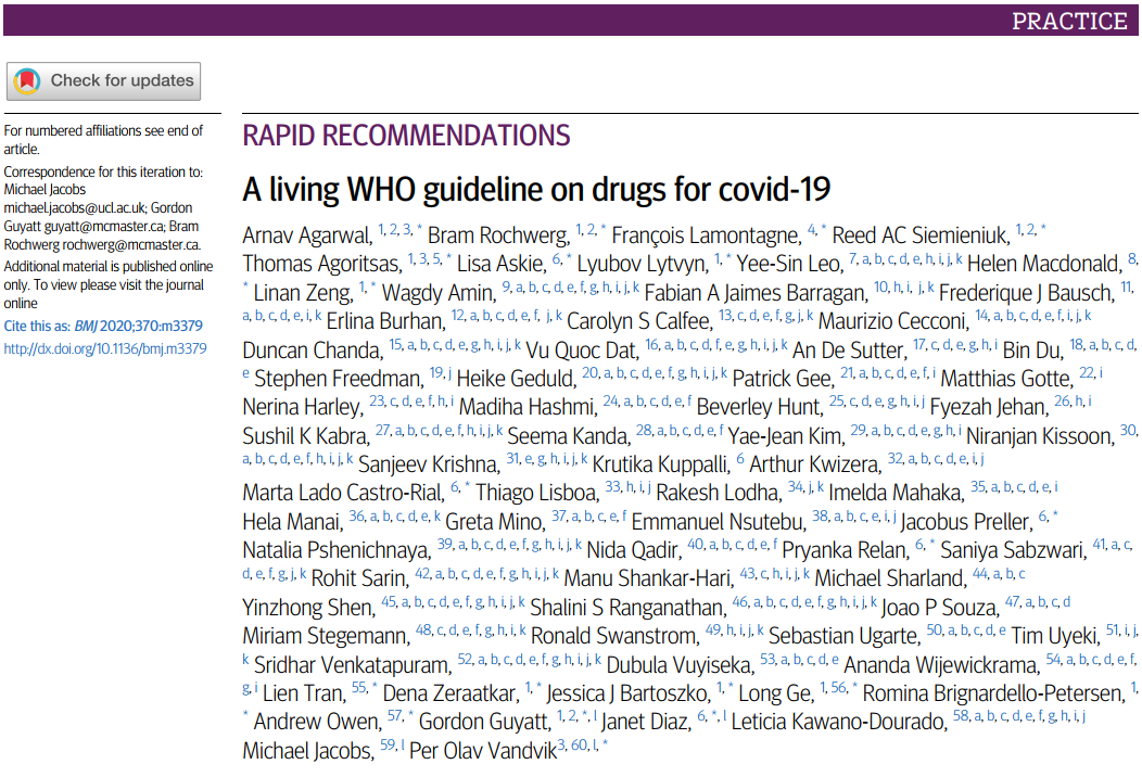 WHO更新COVID-19药物治疗指南