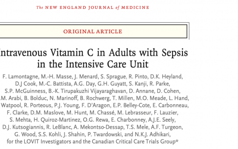 NEJM:静脉维生素C治疗ICU中脓毒症成年患者