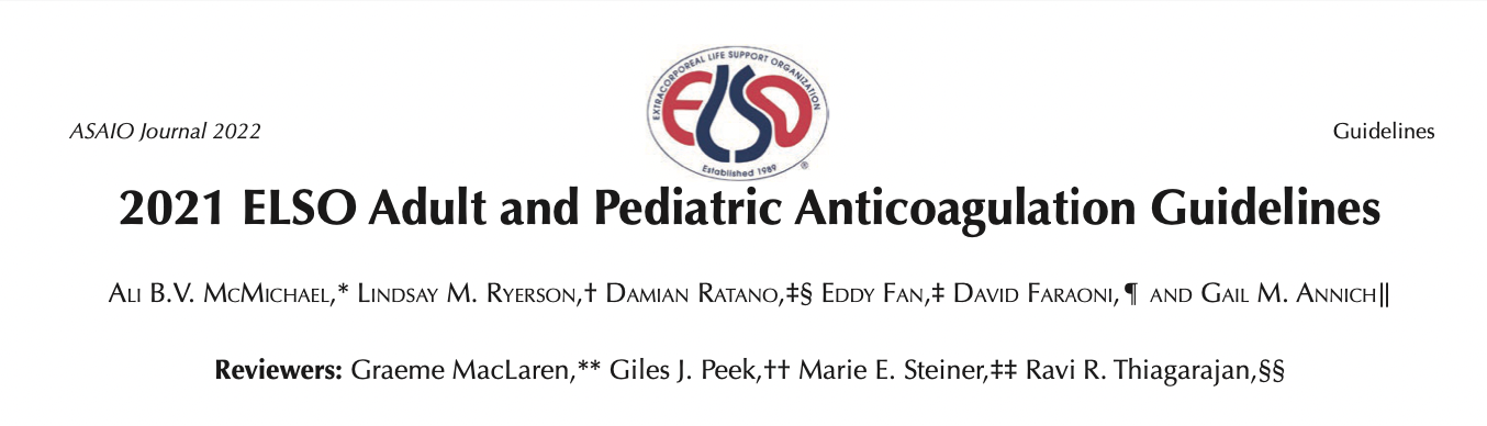 2021 ELSO Adult and Pediatric Anticoagulation Guidelines