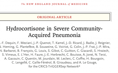 NEJM：氢化可的松可降低严重社区获得性肺炎28天病死率