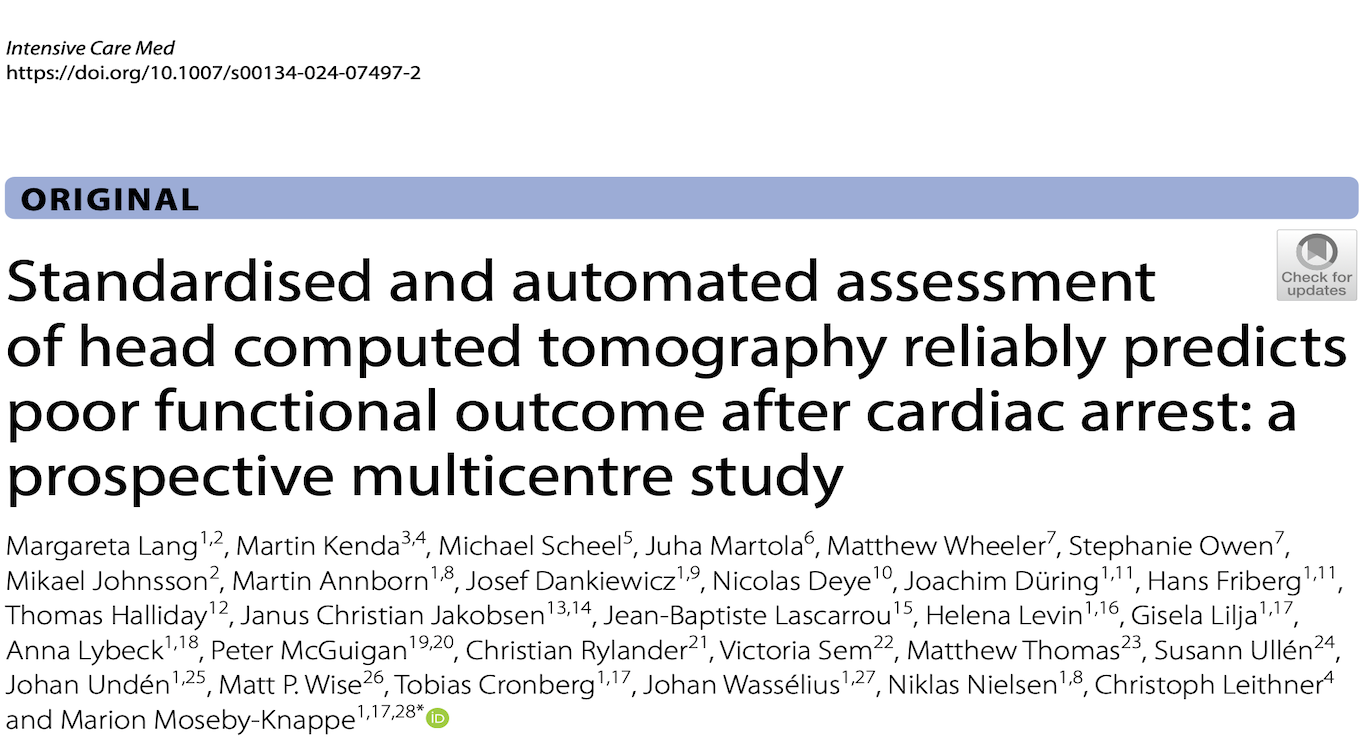 ICM:头部计算机断层扫描的标准化自动评估可可靠预测心脏骤停后的不良功能预后：一项前瞻性多中心研究