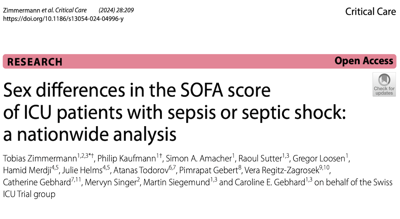 CC：ICU中患有脓毒症或脓毒性休克患者性别在SOFA评分上的差异：一项全国性分析