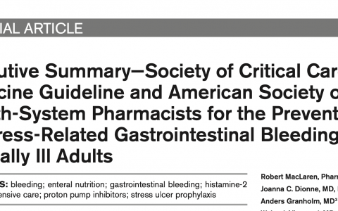 CCM：美国重症监护医学会和美国卫生系统药剂师协会关于预防危重成人应激性胃肠道出血的指南更新