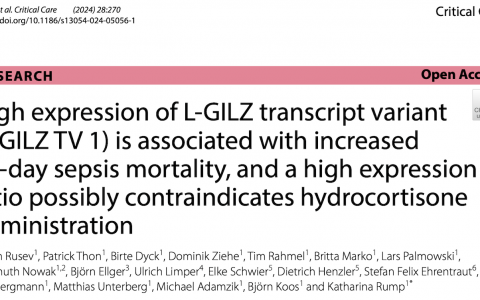 CC:L-GILZ 转录变体 1的高表达与脓毒症患者30天内死亡率的增加有关，且高表达比例可能表明氢化可的松治疗的禁忌
