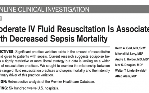 CCM:中度静脉液体复苏与脓毒症死亡率降低相关