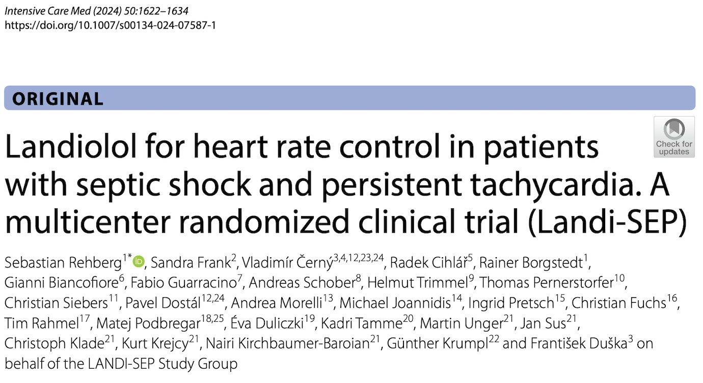 ICM:兰地洛尔用于脓毒症休克持续性心动过速患者的心率控制:一项多中心随机临床试验