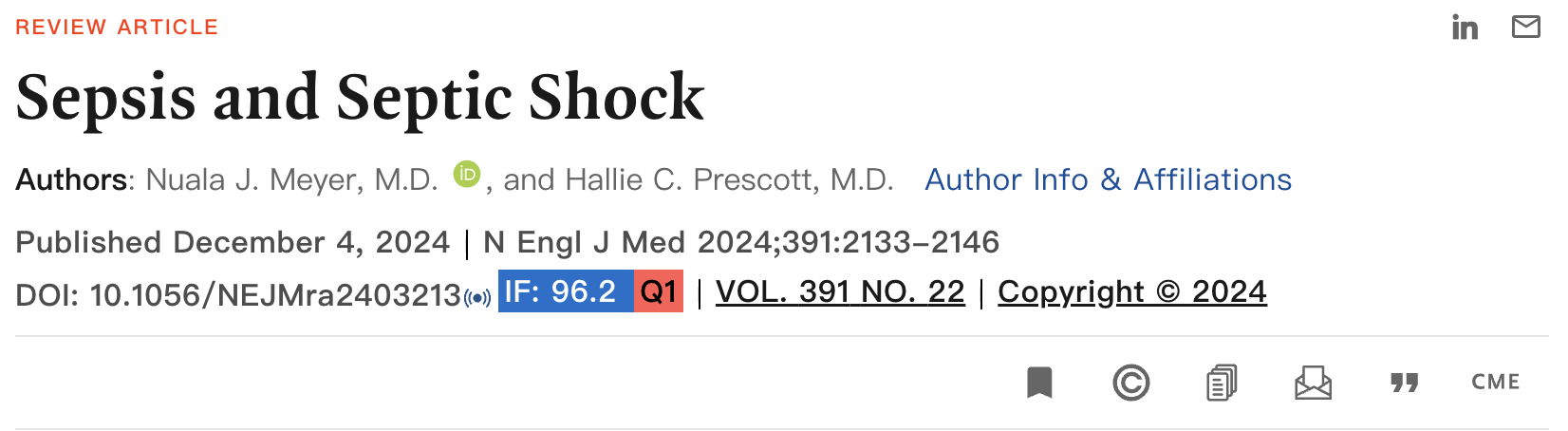 NEJM综述：脓毒症和感染性休克