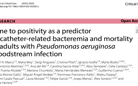 CC:血培养阳性时间作为铜绿假单胞菌血流感染成人患者导管相关菌血症和死亡率的预测指标