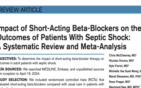 CCM:短效β受体阻滞剂对感染性休克患者预后的影响：一项系统综述和荟萃分析