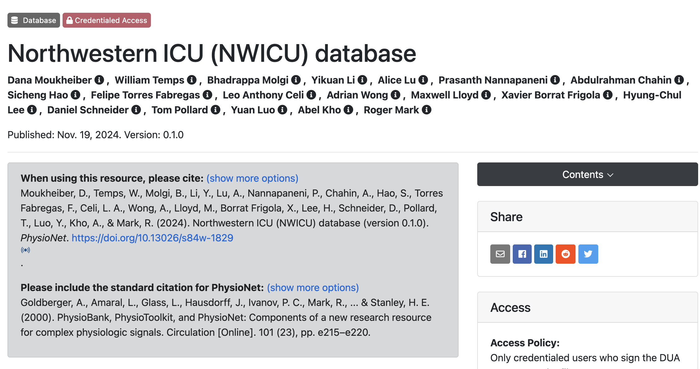 Northwestern ICU (NWICU)数据库