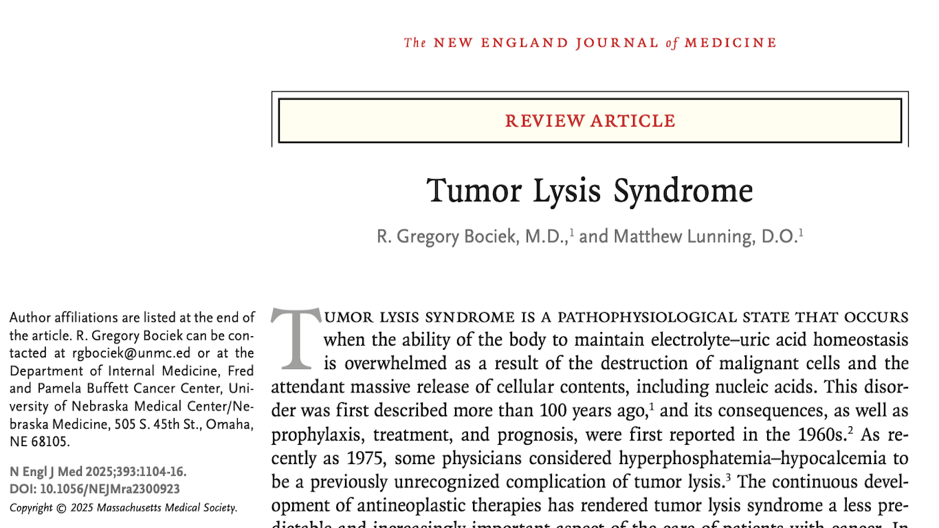 NEJM:肿瘤溶解综合征