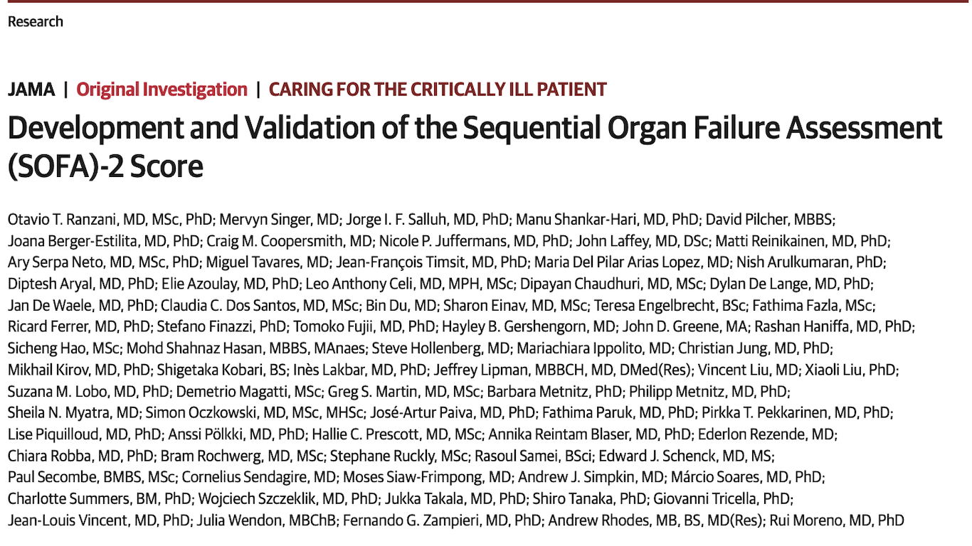 JAMA:序贯器官衰竭评估(SOFA)-2评分的开发和验证