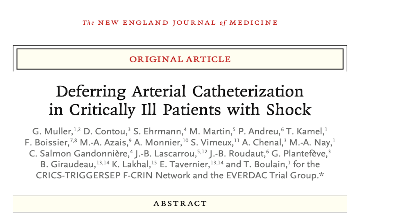 NEJM:休克患者动脉置管，真的非做不可吗？