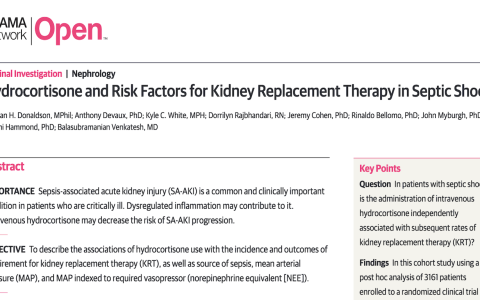 JAMA:脓毒性休克中氢化可的松与肾脏替代治疗风险因素的关系