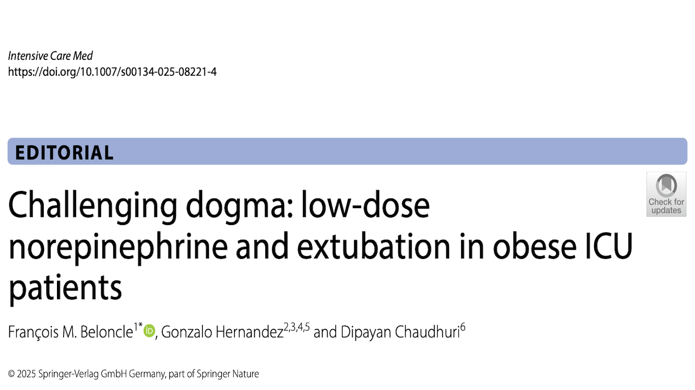 ICM:挑战教条：肥胖ICU患者的低剂量去甲肾上腺素与拔管