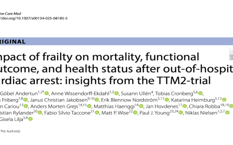 ICM:衰弱对院外心脏骤停后死亡率、功能结局及健康状况的影响：来自TTM2试验的见解