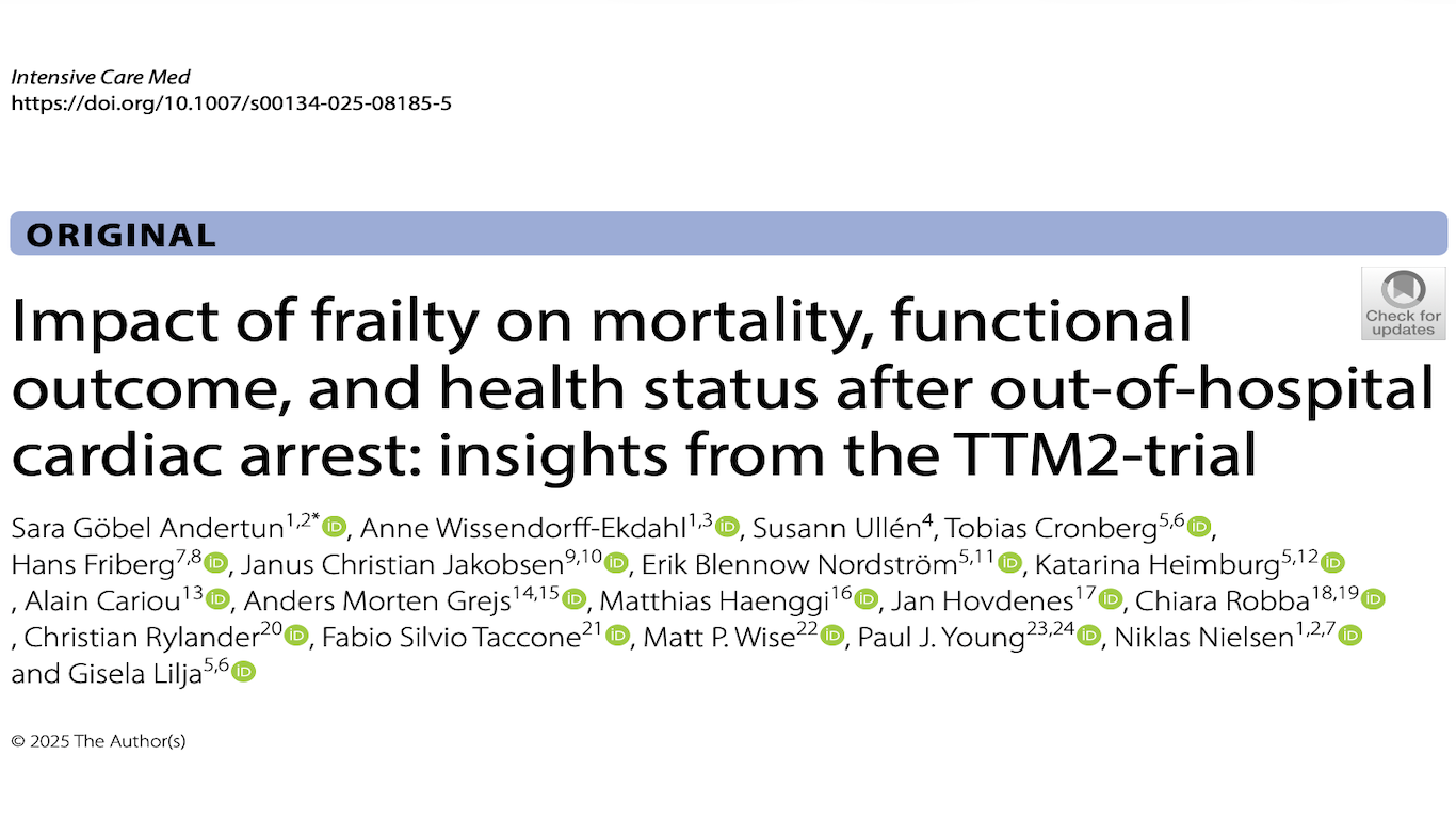 ICM:衰弱对院外心脏骤停后死亡率、功能结局及健康状况的影响：来自TTM2试验的见解