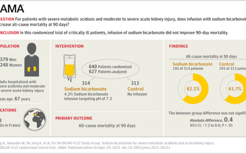 JAMA:碳酸氢钠治疗严重代谢性酸中毒和急性肾损伤