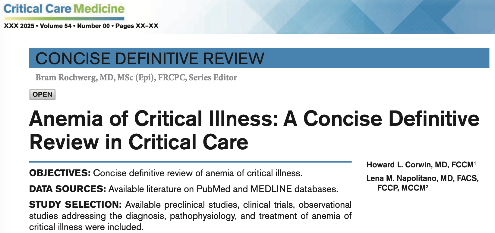 CCM:危重病性贫血：重症监护中的简明权威综述