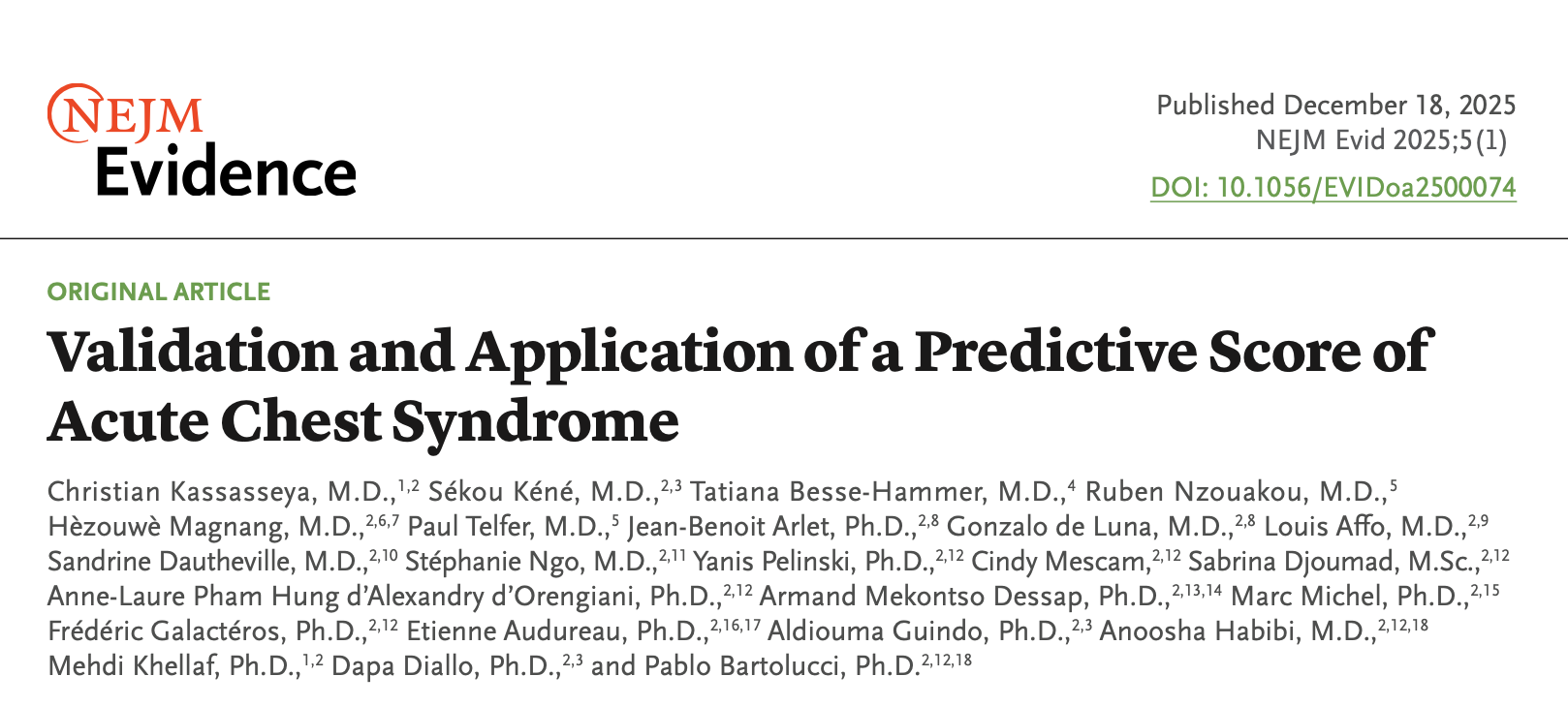 NEJM Evidence:急性胸综合征预测评分的验证与应用