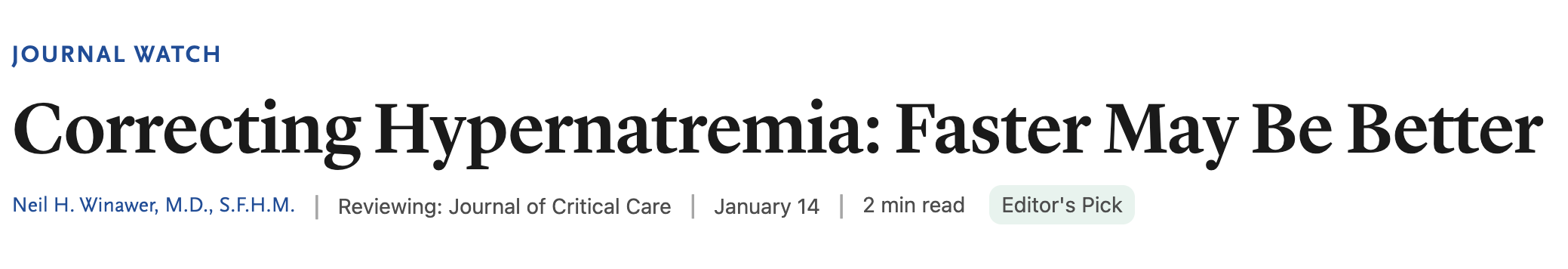 NEJM Clinician 2026：快速纠正高钠血症获益更多