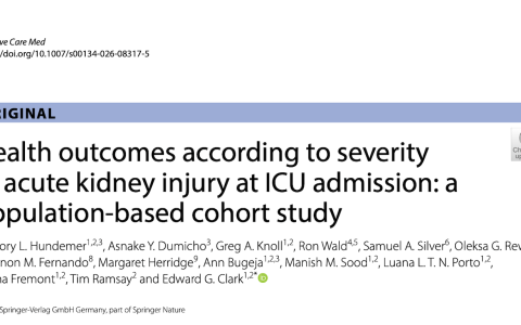 ICM:根据重症监护室入院时急性肾损伤严重程度划分的健康结局：一项基于人群的队列研究