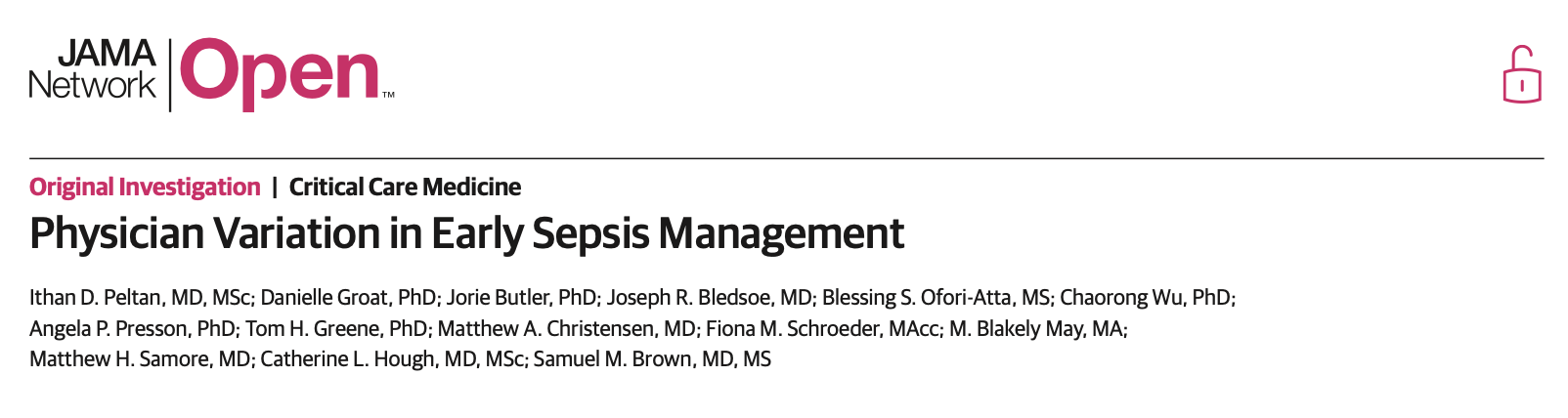 JAMA Network Open:医生在早期脓毒症管理中的差异