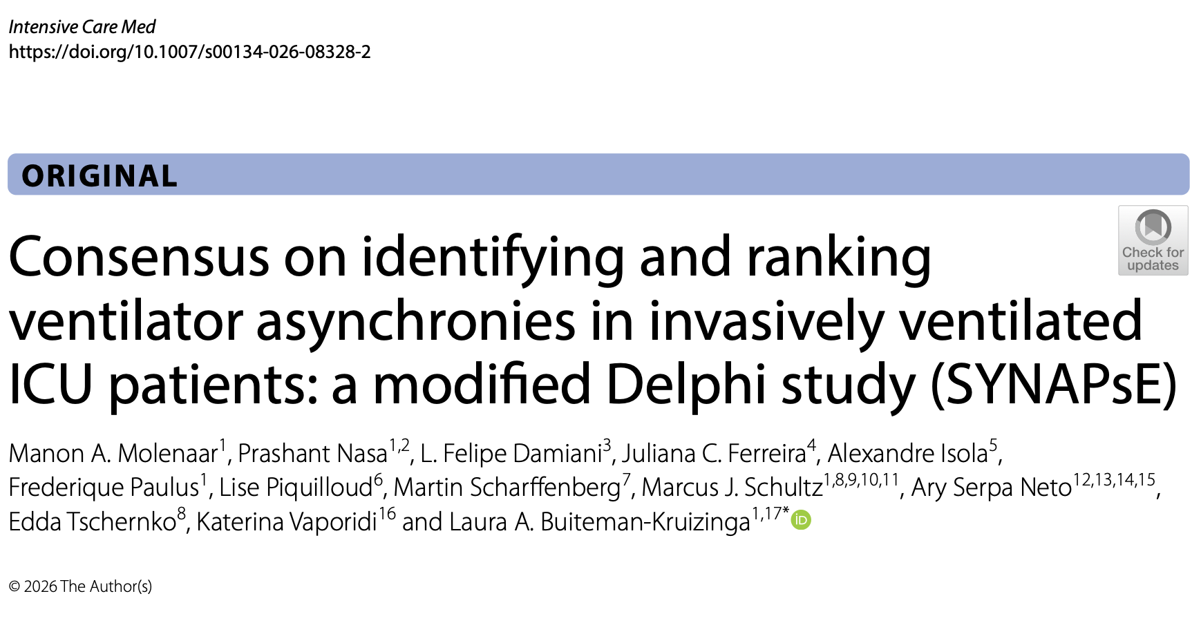 ICM:SYNAPsE的国际德尔菲研究:有创通气人-机不同步识别和分级的共识