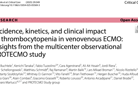 CC:静脉-静脉体外膜肺氧合（venovenous ECMO）中血小板减少的发生率、动态变化及其临床影响：来自多中心观察性PROTECMO研究的见解