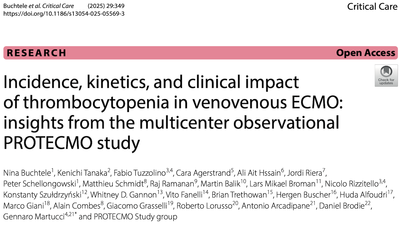 CC:静脉-静脉体外膜肺氧合(venovenous ECMO)中血小板减少的发生率、动态变化及其临床影响:来自多中心观察性PROTECMO研究的见解