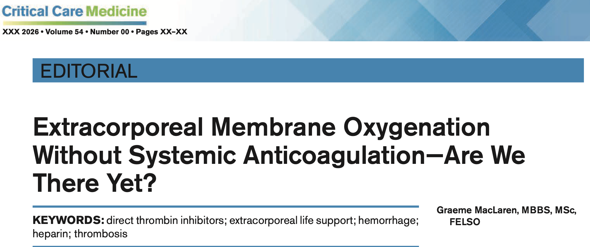 CCM:无需全身抗凝的ECMO——我们目前达到了这一阶段吗?