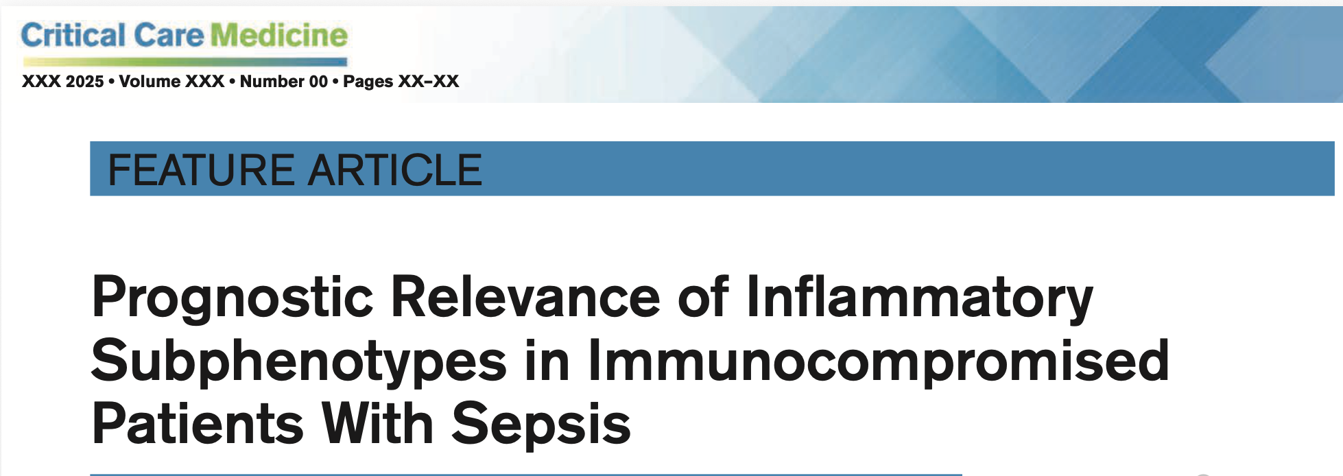 CCM:免疫功能受损脓毒症患者炎症分子亚型的预后相关性
