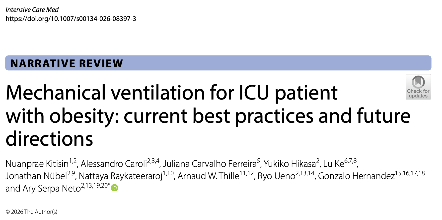 ICM:肥胖ICU 患者的机械通气：当前最佳实践与未来方向