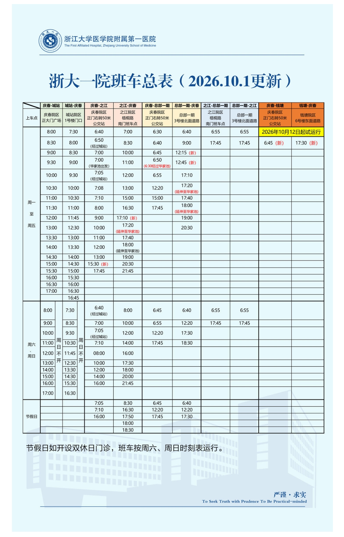浙大一院班车总表(2026.10.1更新)